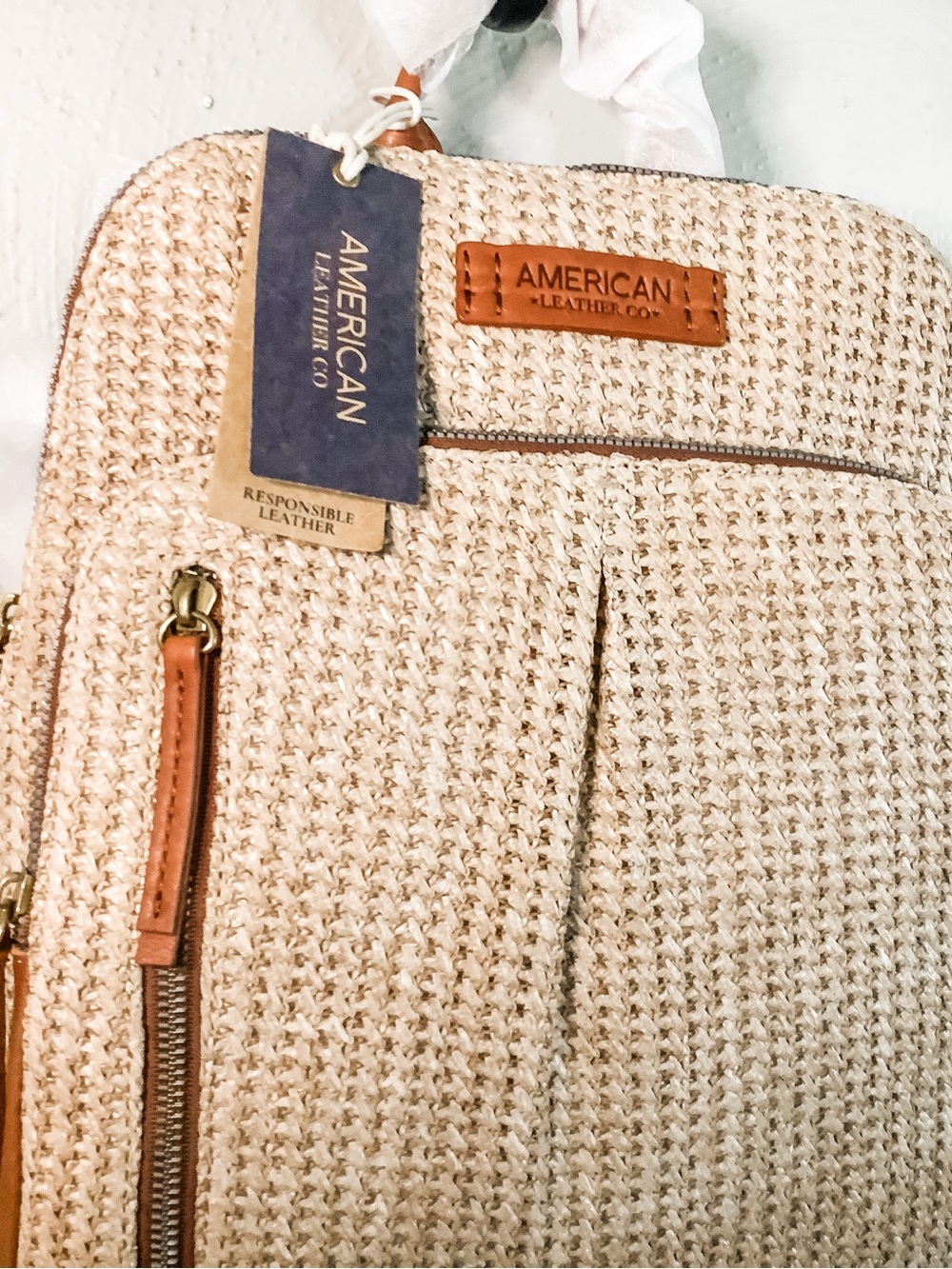 NWT American Leather Co Raffia Cleveland Backpack - Picture 2 of 6